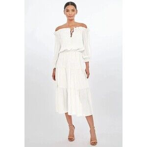 Generation Love Leoni Jacquard Maxi Dress White Tiered Womens XS Cottagecore NWT